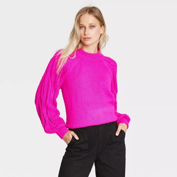Who What Wear Sweaters - Who What Wear Magenta Pink Knit Sweater Women’s Medium Chunky Long Sleeves Cozy